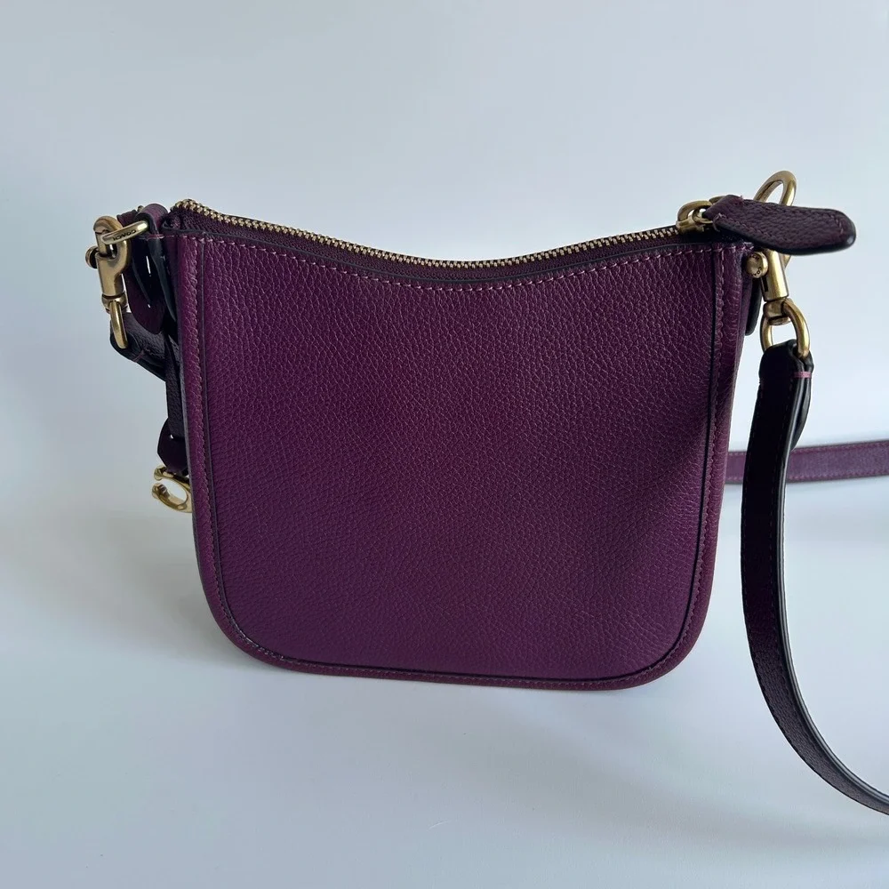 Coach Chaise Crossbody 19 Plum Pebble Leather Bag CC390